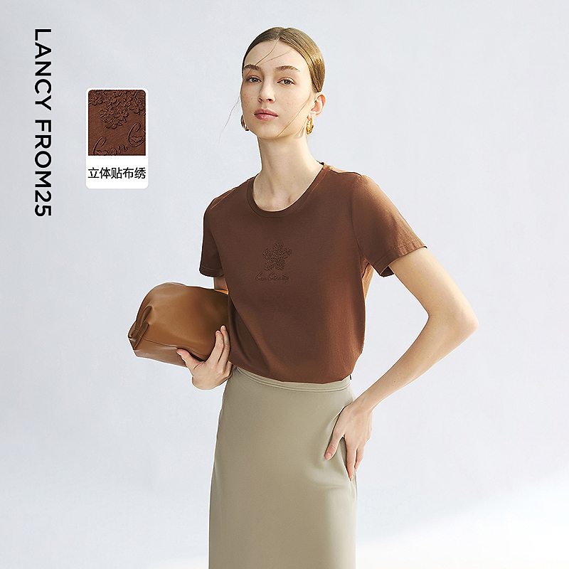 S009【赵老板】朗姿圆领正肩修身短袖T恤通勤薄款上衣