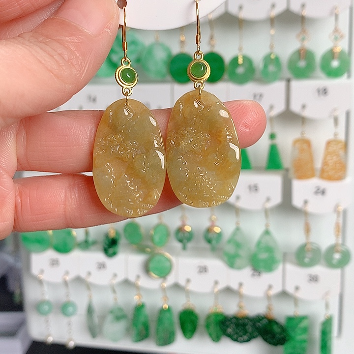 翡翠耳饰银S925镶嵌翡翠