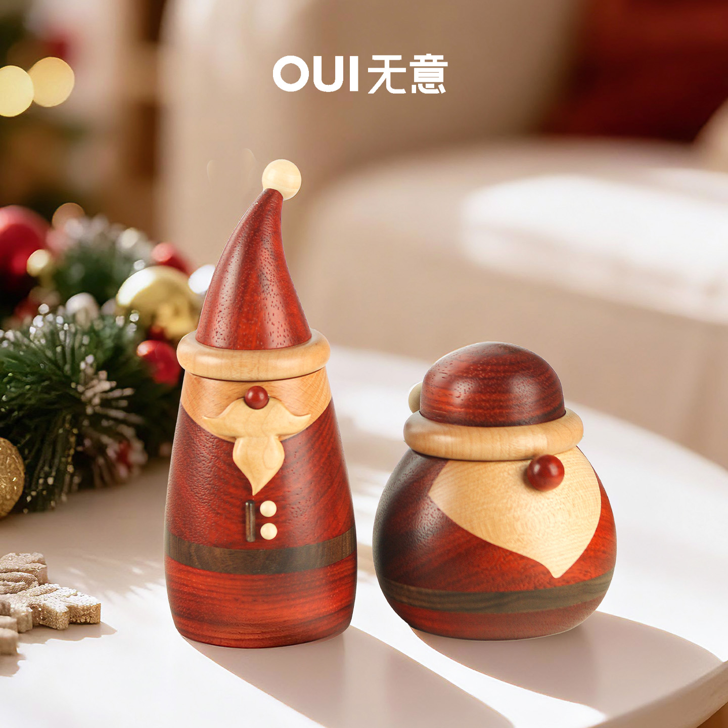 圣诞老人实木摆件收纳罐圣诞节礼物生日礼物糖果罐