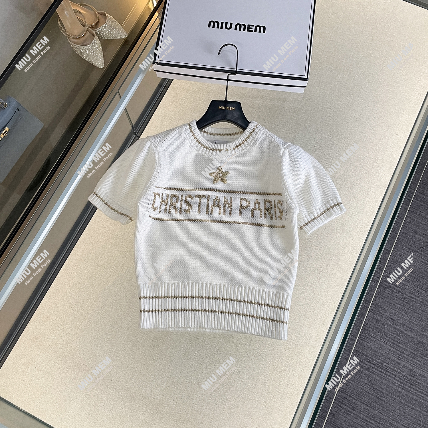 现货 夏季法式温柔风字母刺绣针织衫T恤上衣DY6604