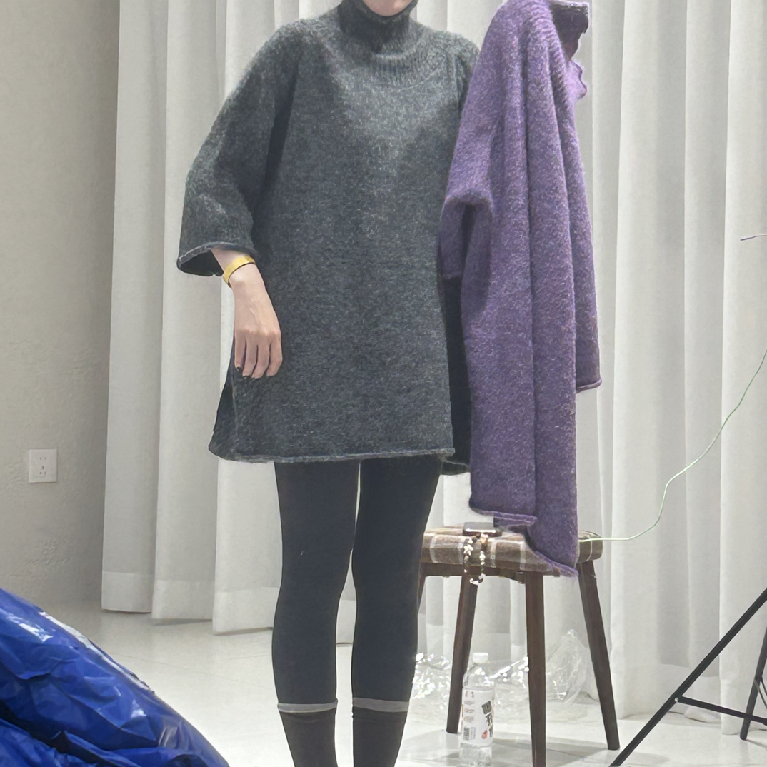 冬季新款慵懒风简约百搭休闲宽松短袖高领毛衣(7777)