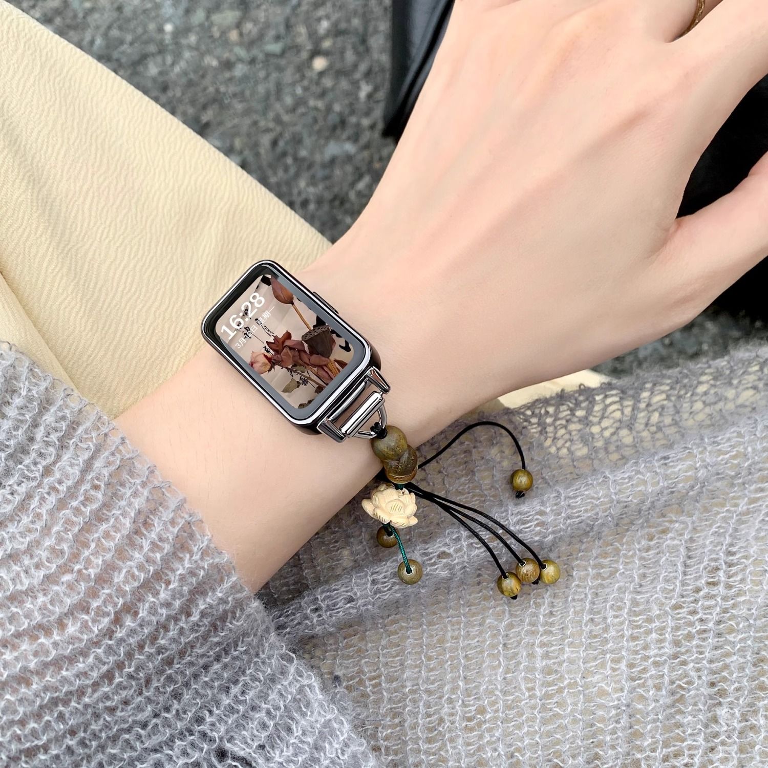 适用华为手环9876表带荣耀绿檀株pro串珠中国风手绳个性轻奢腕带