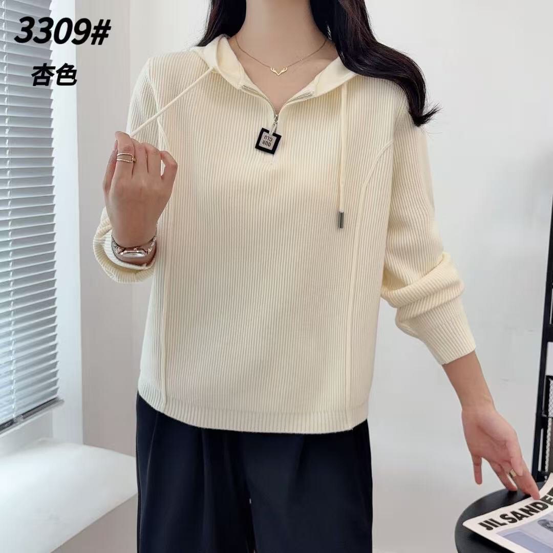 连帽针织毛衣女秋冬百搭时尚宽松内搭打底衫