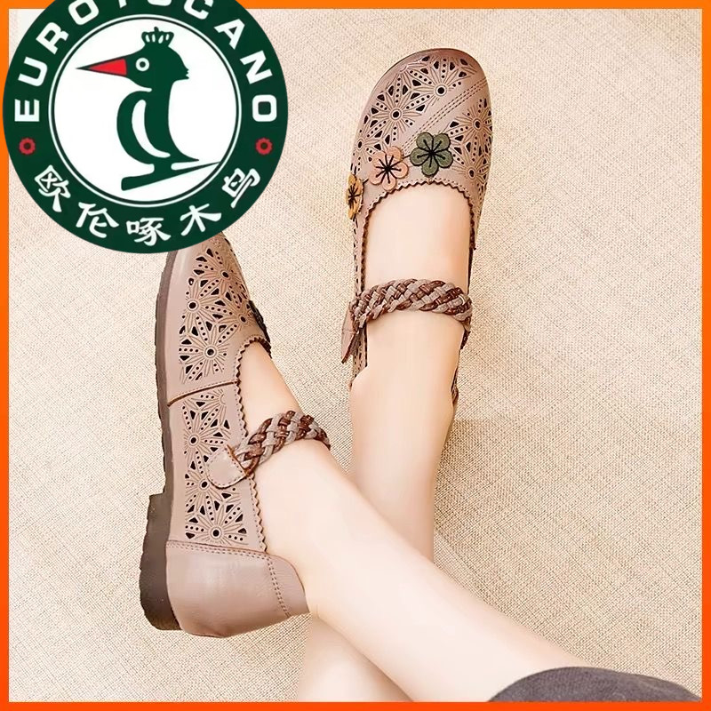 欧伦啄木鸟夏秋新款牛筋软底单鞋防滑妈妈鞋久穿不累中年皮鞋