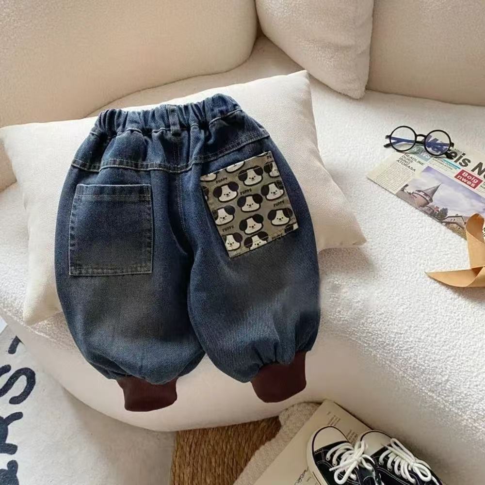 儿童冬季加绒牛仔韩系束脚宽松灯笼裤