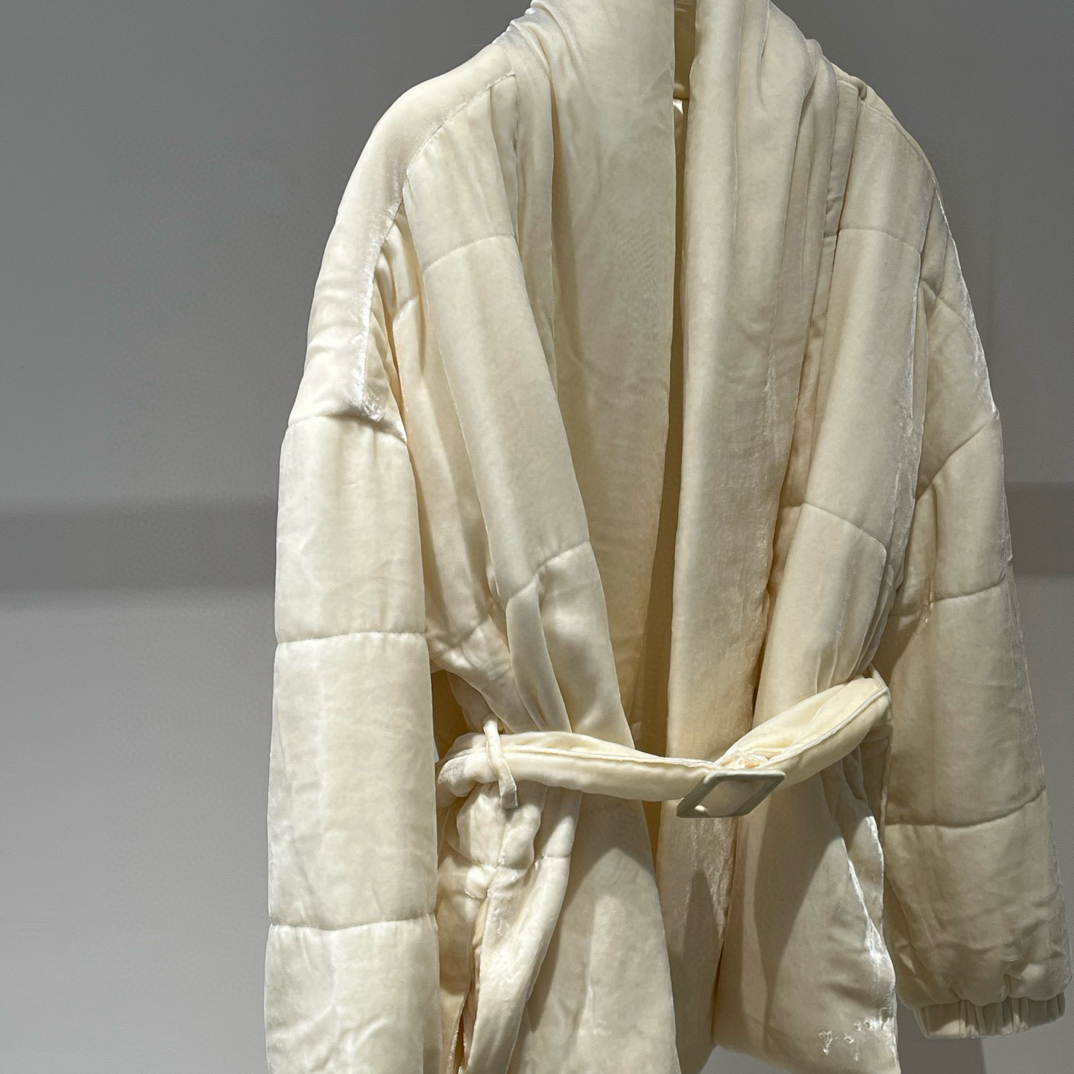 2025新款时尚休闲百搭V领系带收腰显瘦丝绒棉服外套