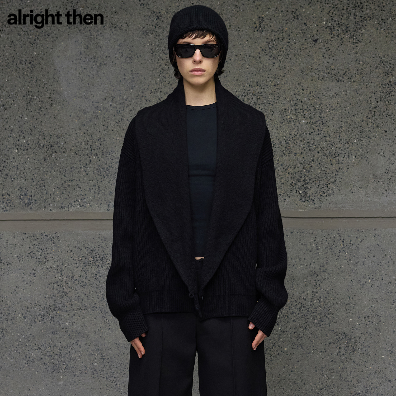 alright then全绵羊毛青果领针织经典毛衣开衫外套