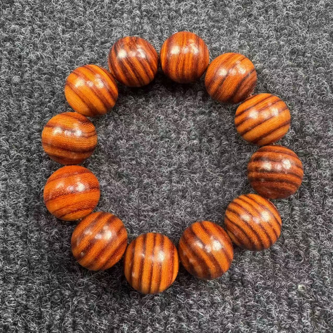 海南黄花梨虎皮纹2.0设计款微椭圆单圈文玩手串