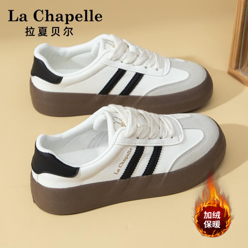 拉夏贝尔加绒德训鞋女鞋2025冬季新款爆款保暖厚底增高时尚休闲鞋