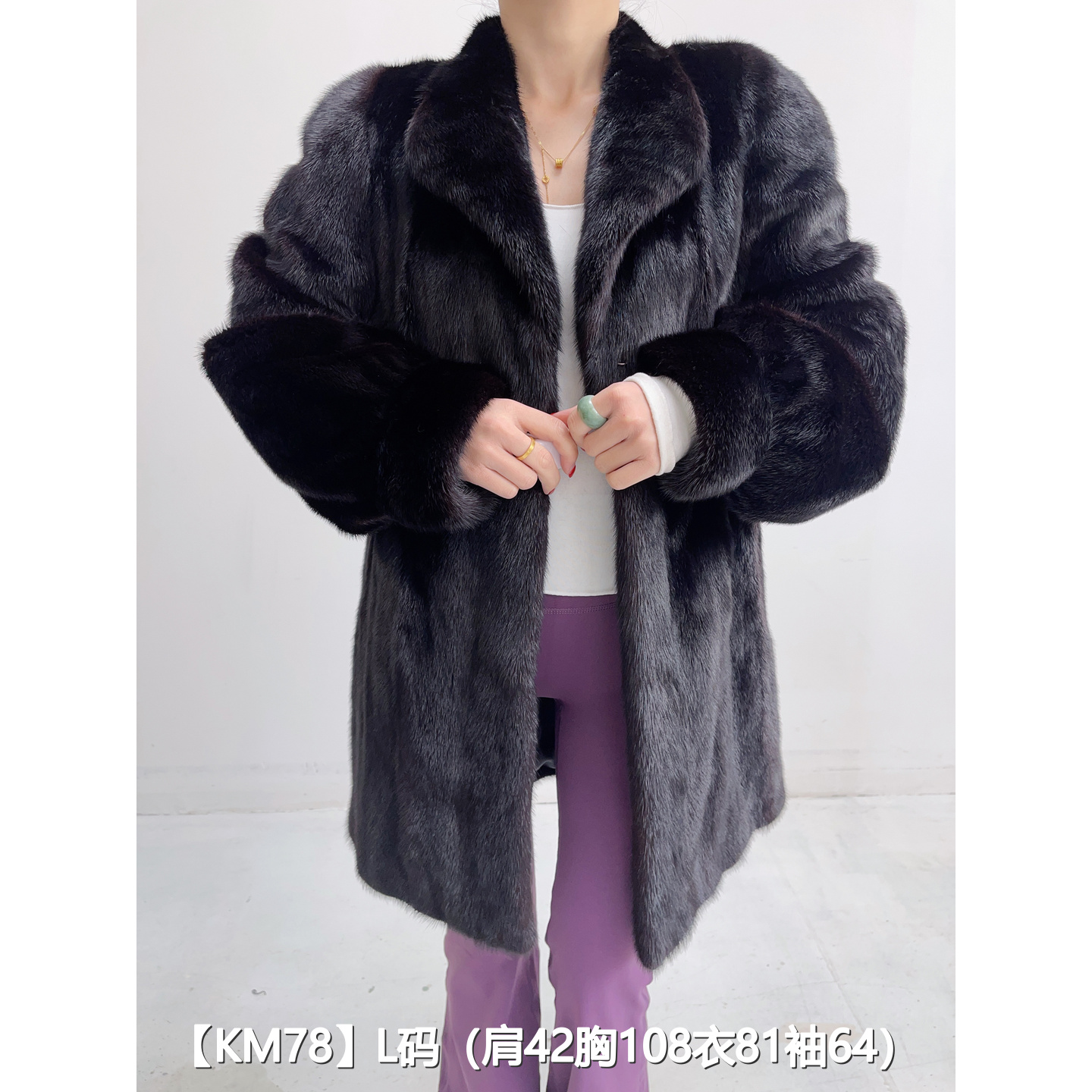 【KM78】L 红黑色中长款全抽貂皮水貂外套女 翻立领泡泡袖 36078