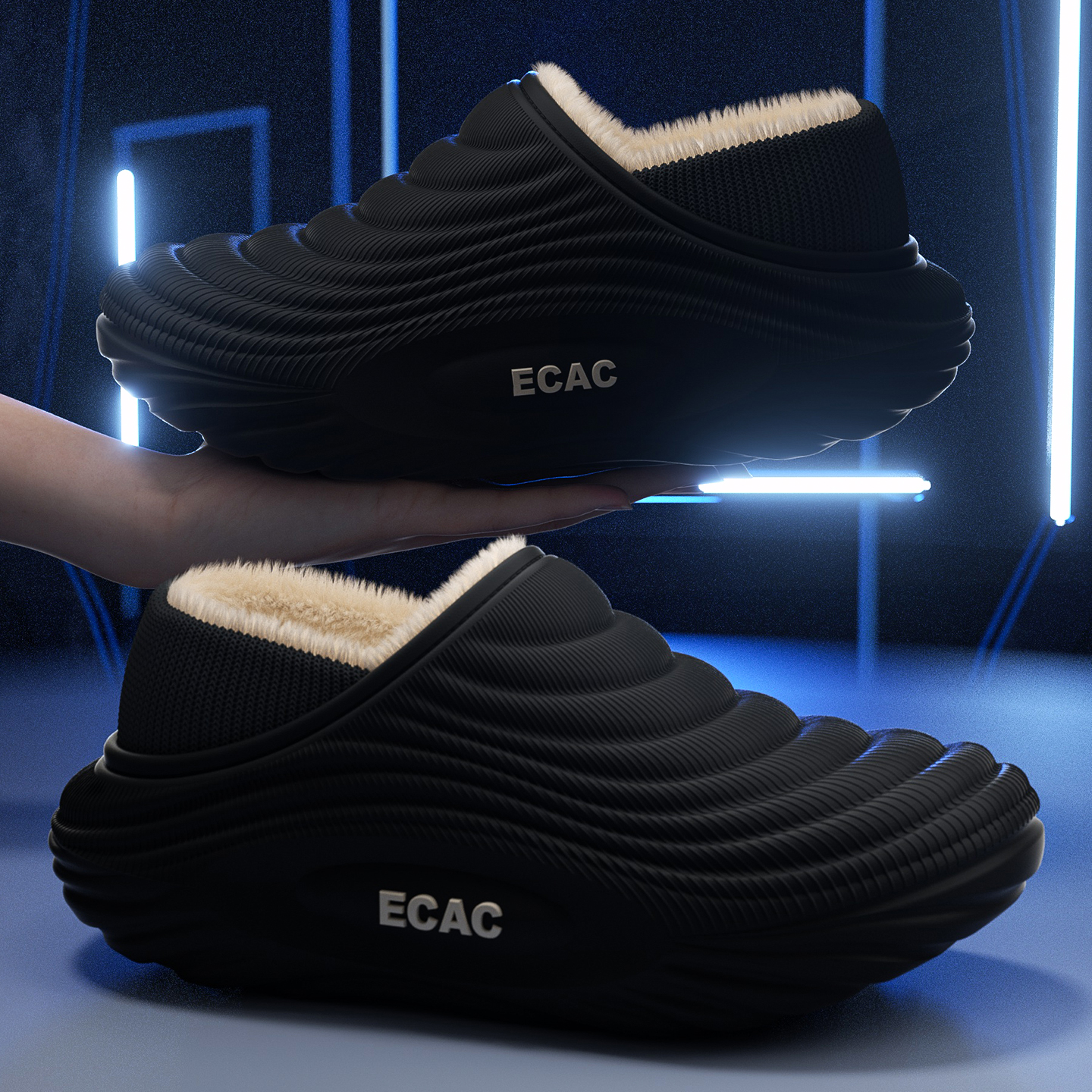 ECAC防水棉拖鞋男款冬季包跟外穿2025新款室内家居加绒保暖棉鞋男