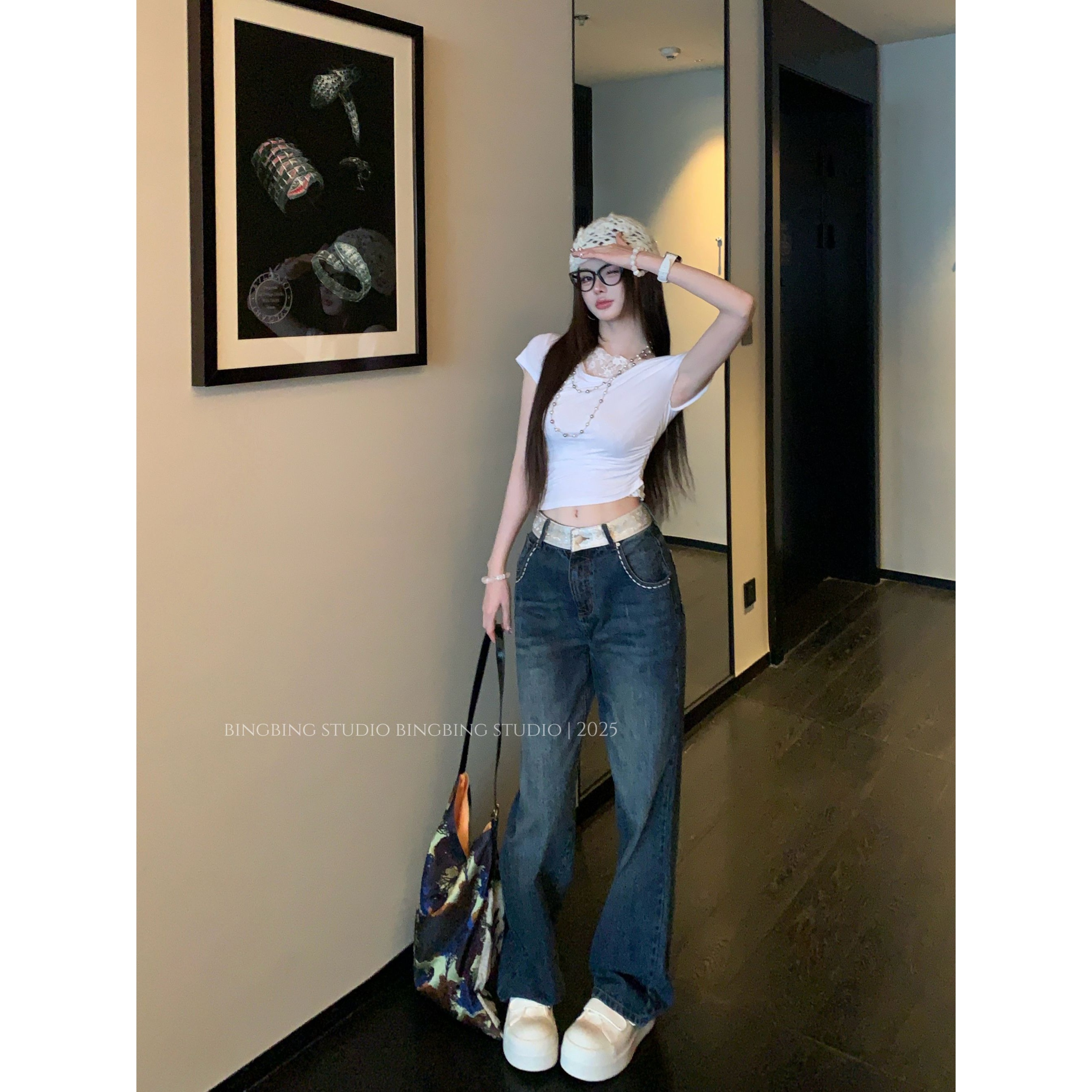 冰冰●「蓝牛艺术家」夏季时尚气质再生纤维棉牛仔裤女JJC5NZK1146