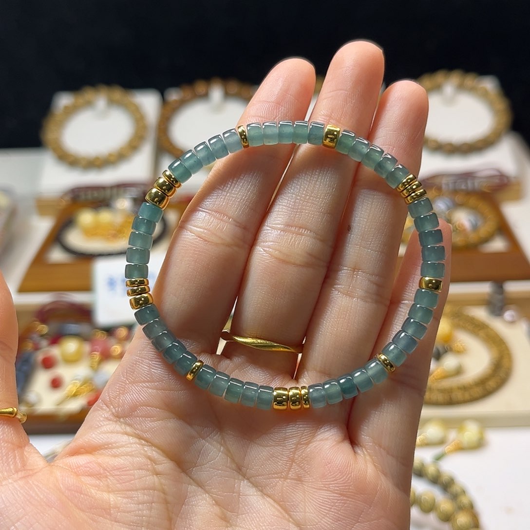 翡翠手链18K金镶嵌药片