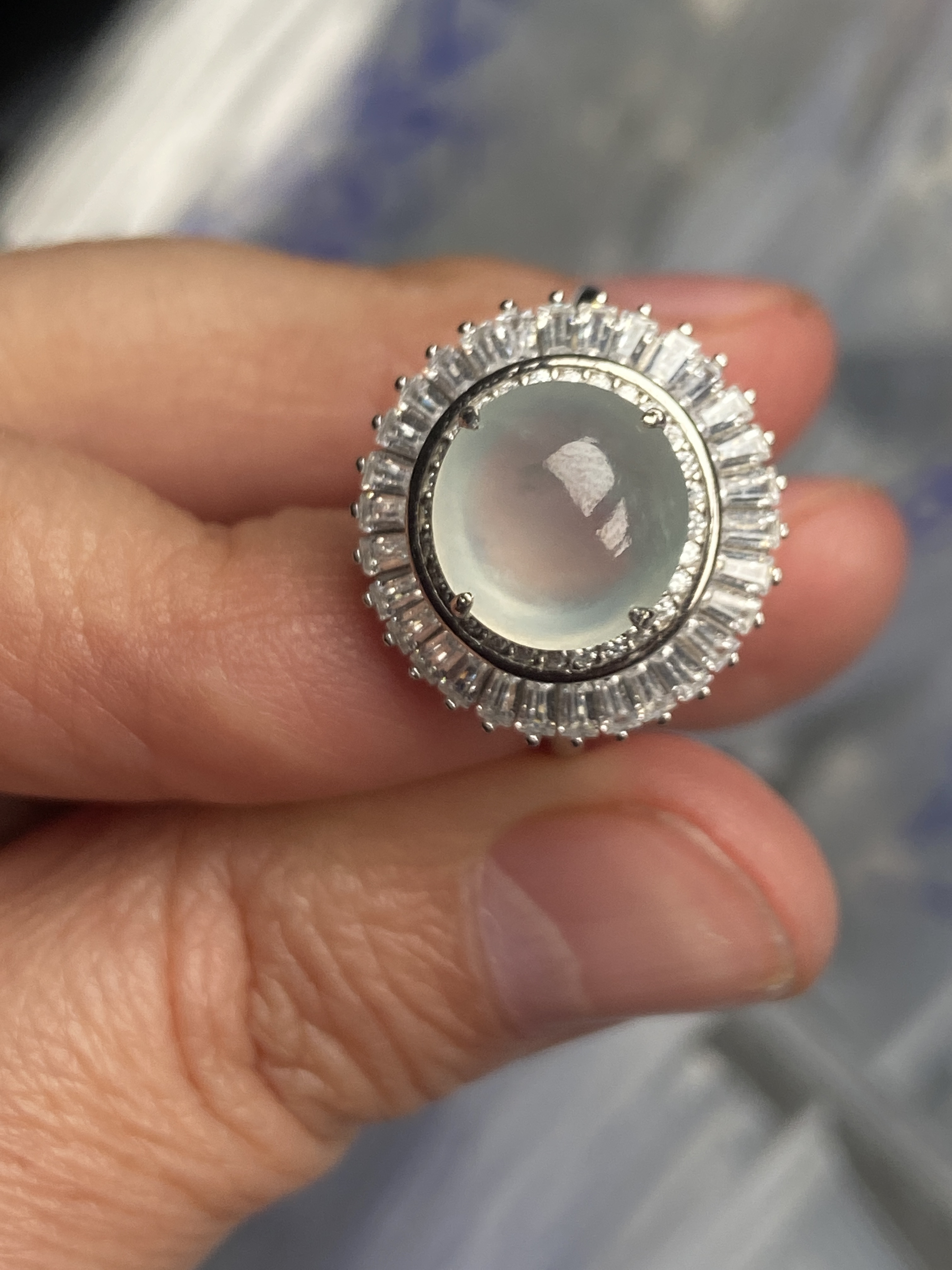 天然缅甸翡翠A货，925银镶嵌高冰戒指