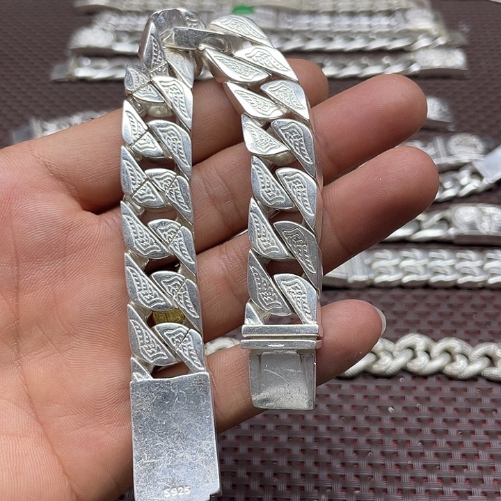 无合成金属老银、S925老板手链