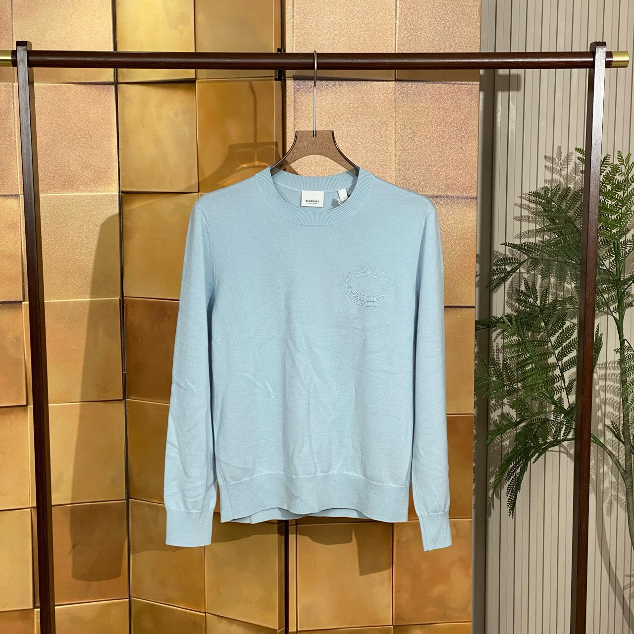 Burberry fw22雾霾蓝刺绣麦穗logo羊毛针织毛衣/s码/全新带吊