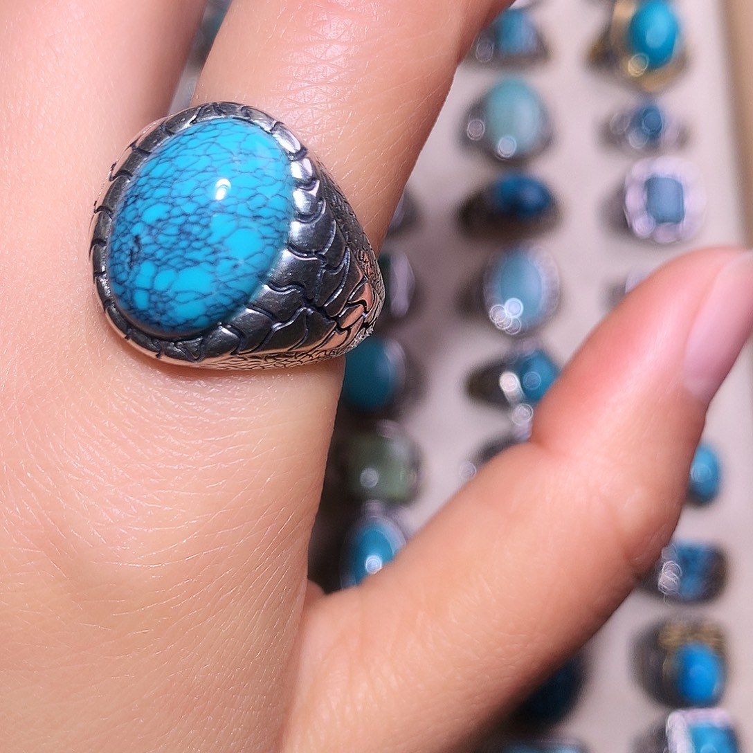 绿松石银S925镶嵌戒指