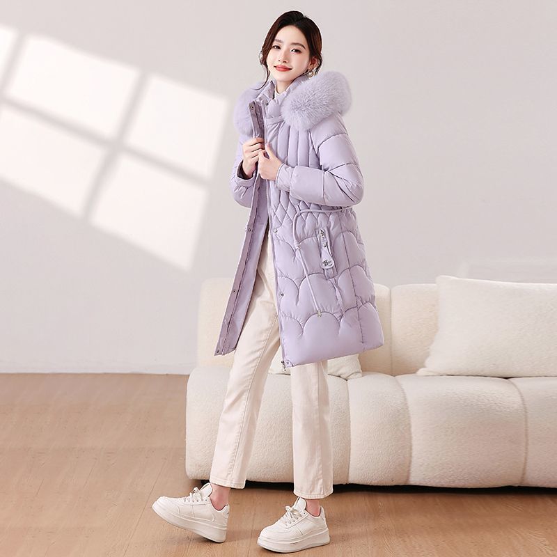 冬季#2025新款修身显瘦大毛领加厚中长款棉服外套棉袄