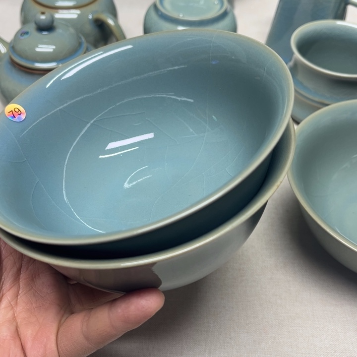 久***.摆件汝瓷天蓝釉干饭碗微瑕