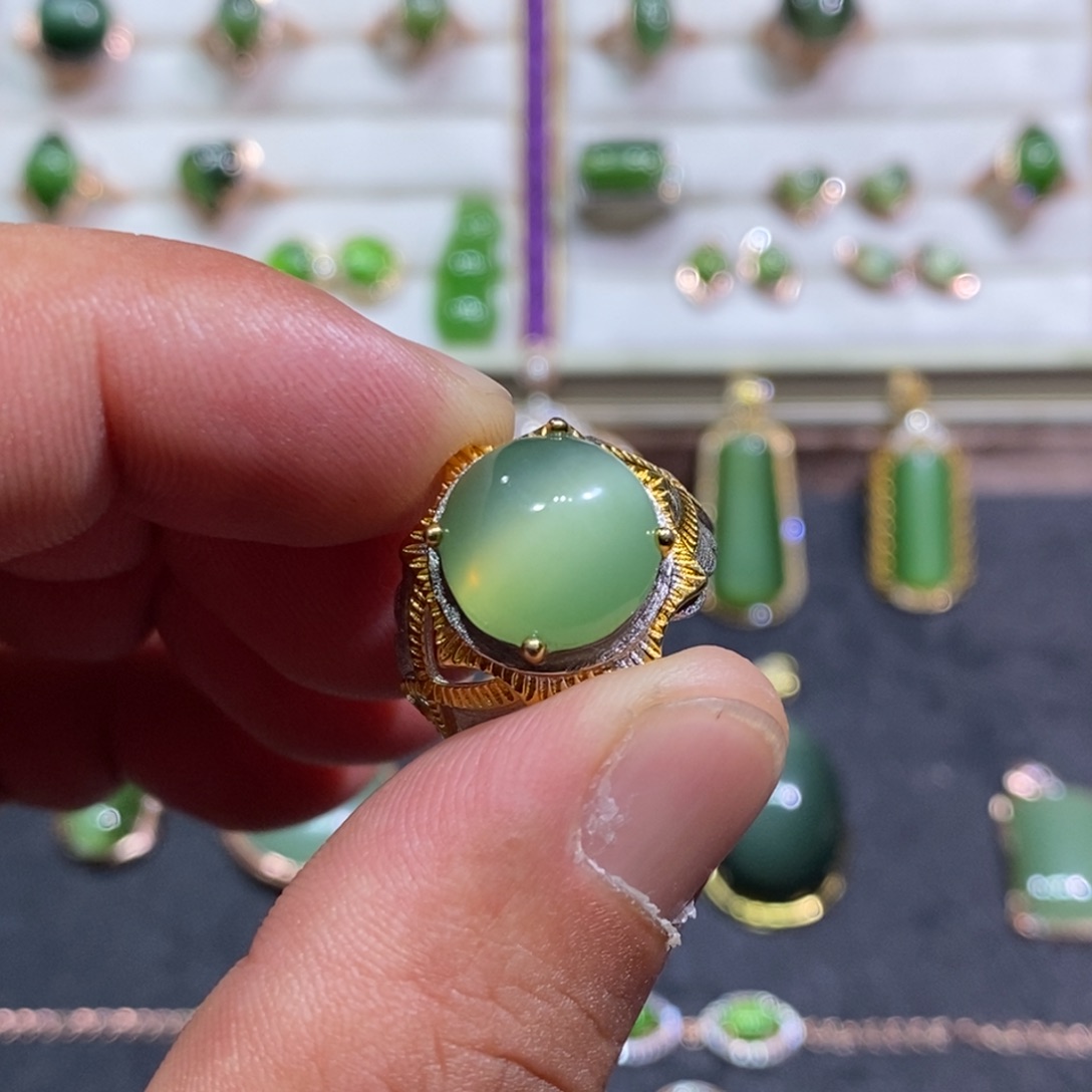 和田玉（碧玉）戒指银S925镶嵌