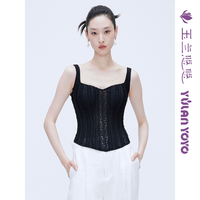 玉兰悠悠2025新款夏"极光塑形"蕾丝背心黑色性感修身收腰胸衣上衣
