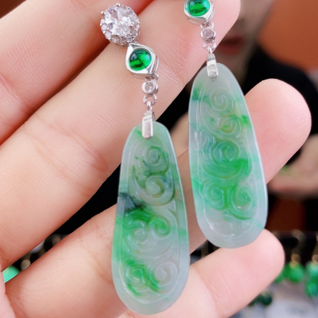 翡翠银S925镶嵌耳饰