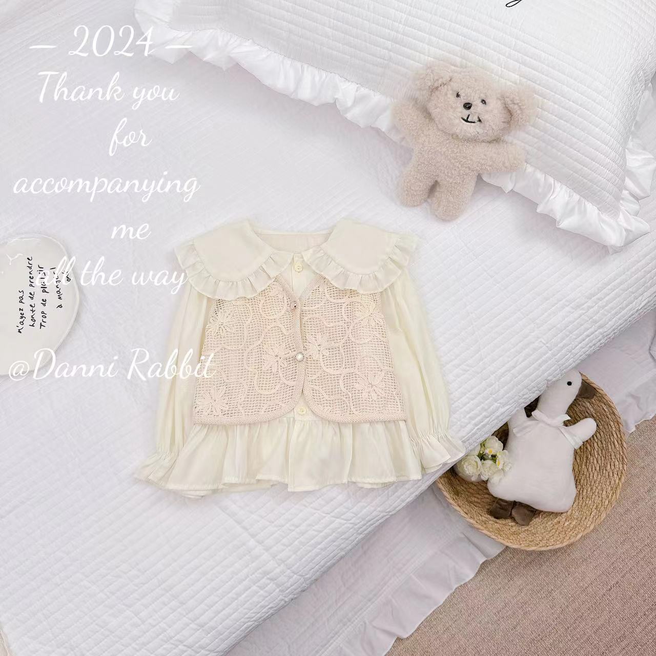 【Dannirabbit】季新品时尚娃娃领蕾丝女童两件套 D-P02