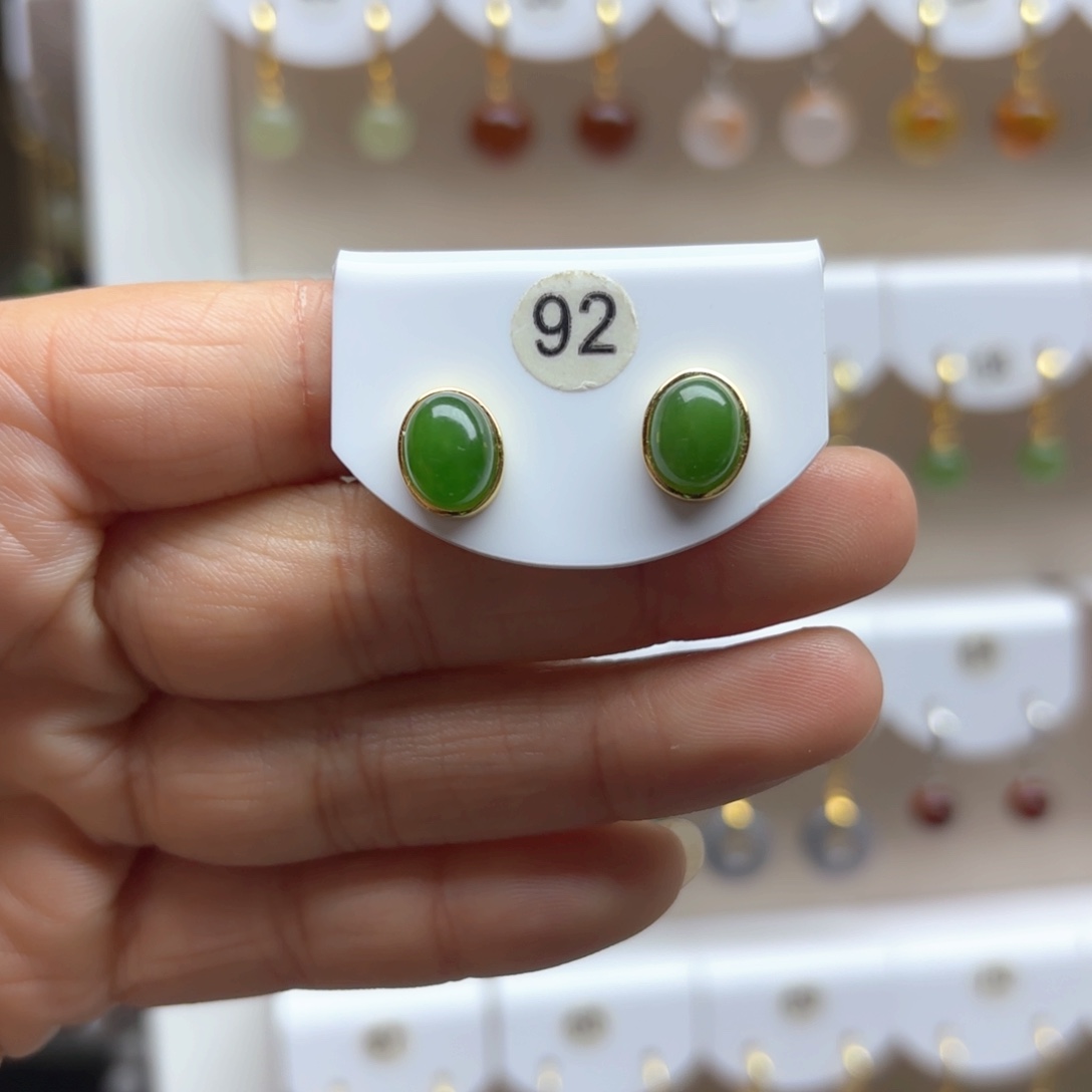 和田玉耳饰银S925镶嵌