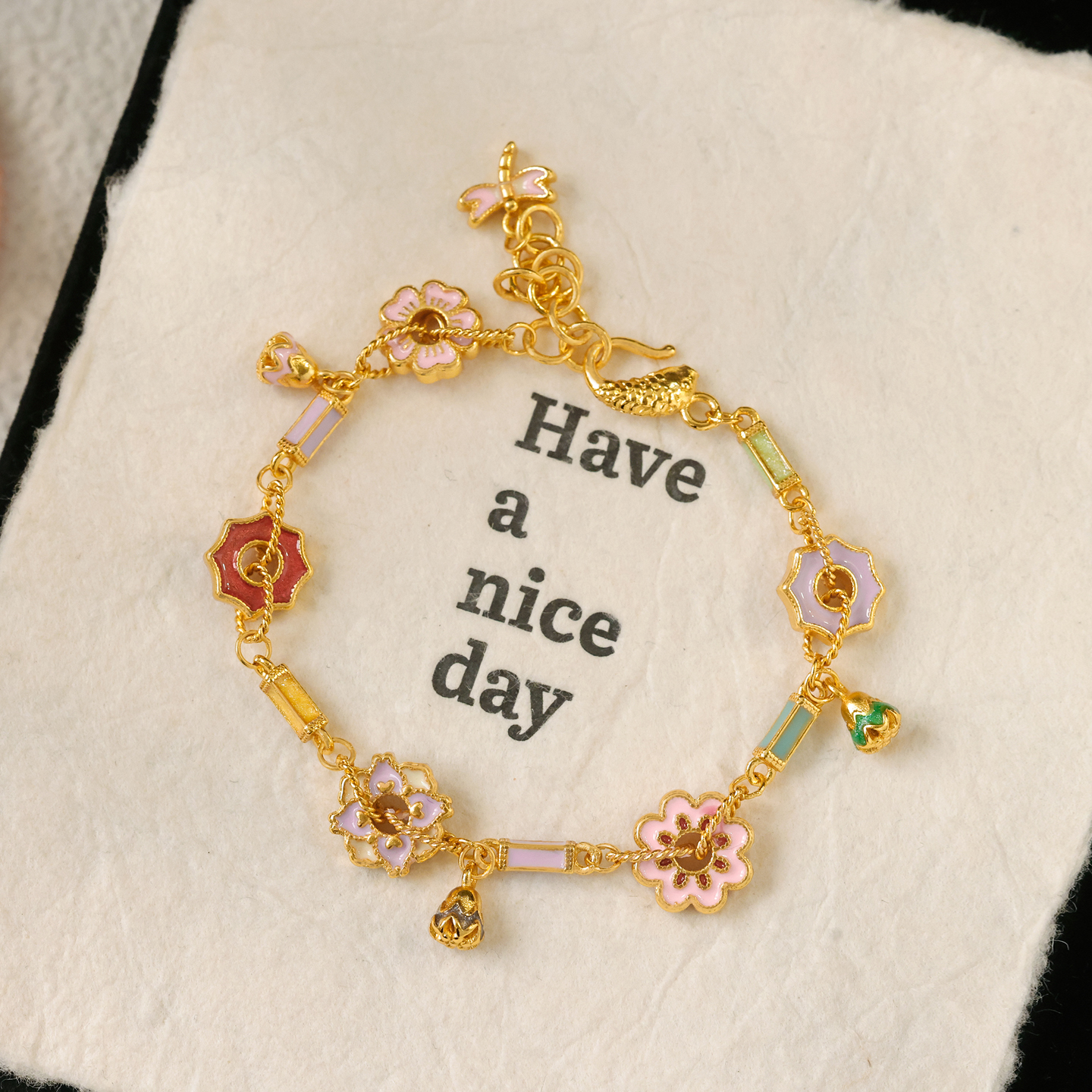 铜合金手链 「桃花酒」仙女彩色复古法甜美气质甜美高档中国风潮流