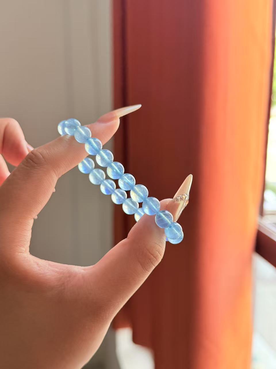 天然海蓝宝素圈手串