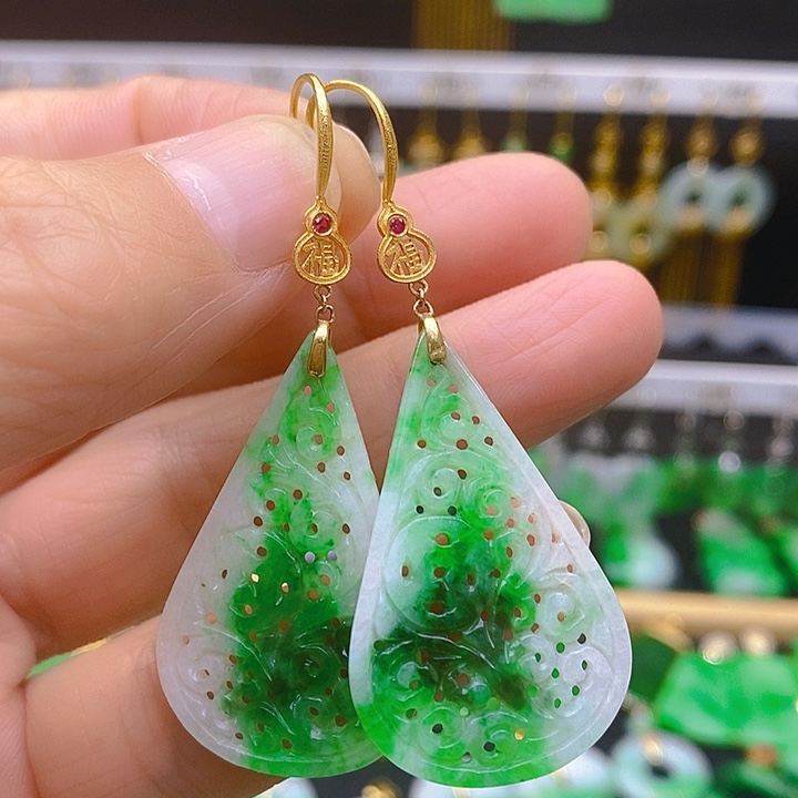 翡翠耳饰18K金镶嵌耳坠