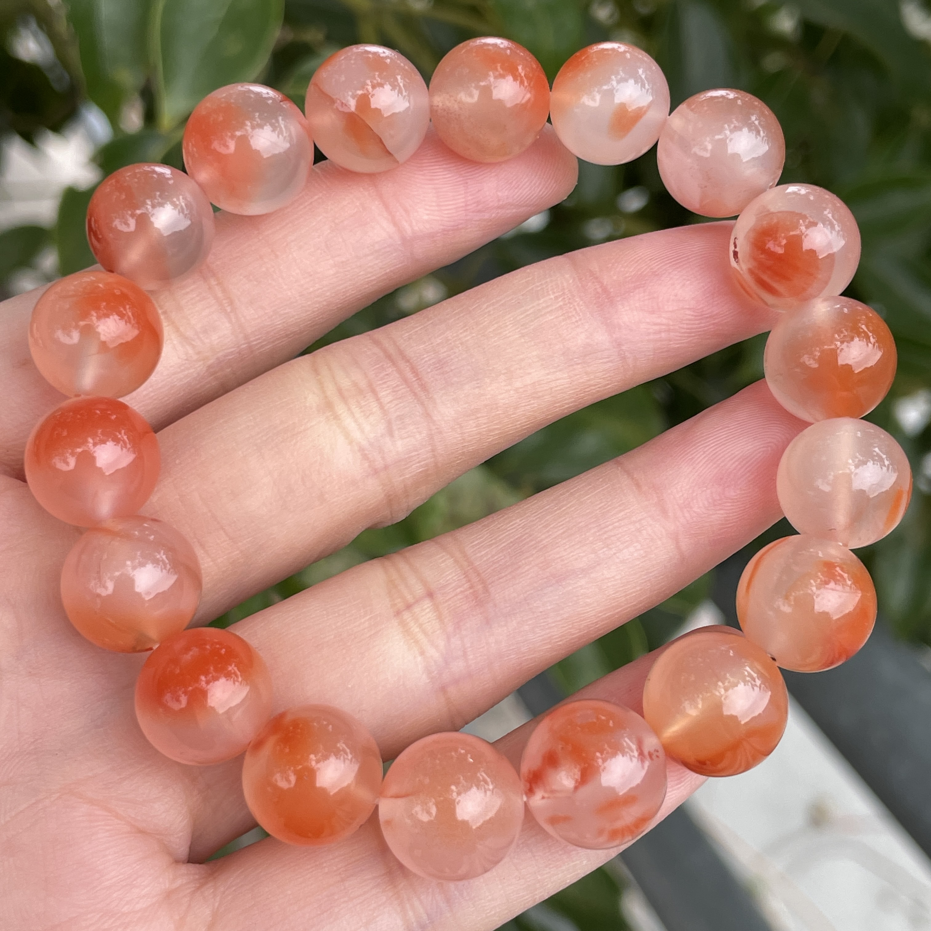 精品南红12mm冰飘单圈手串，飘花漂亮