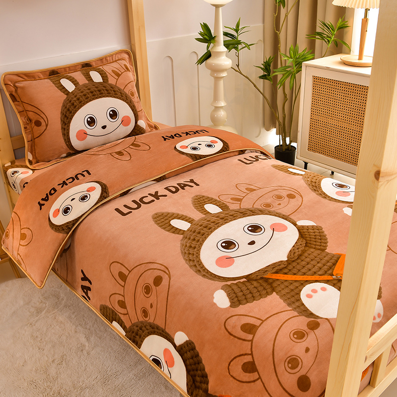 【人气爆款】高克重牛奶绒三件套加厚加绒单人床学生宿舍床上用品