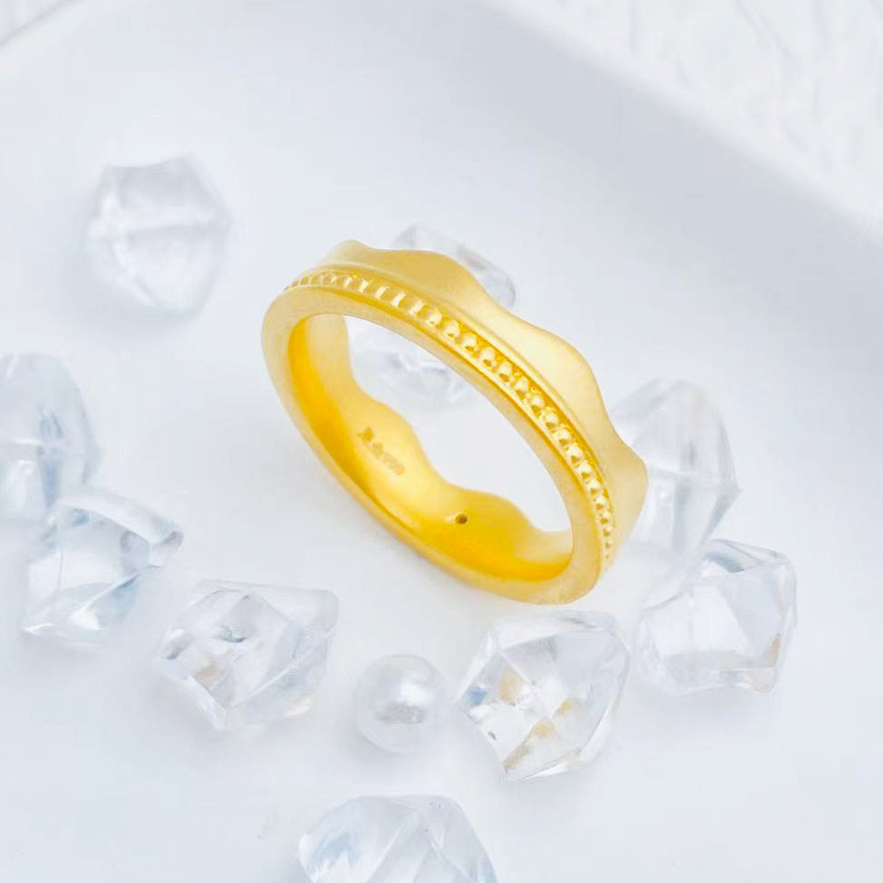 【国潮】足金999  皇冠金珠波纹戒指 1.42 15圈口