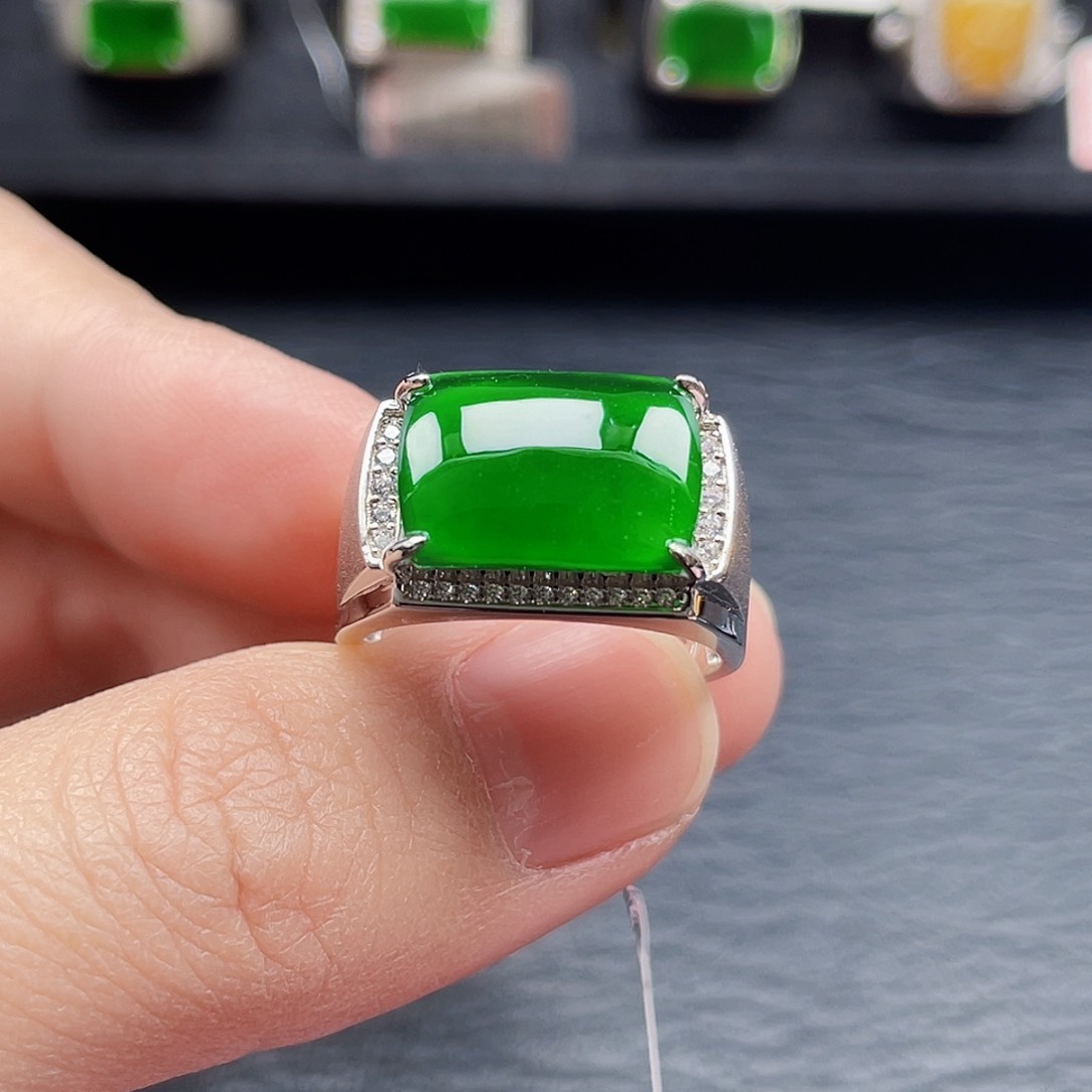 翡翠戒指银S925镶嵌天然a货翡翠0045