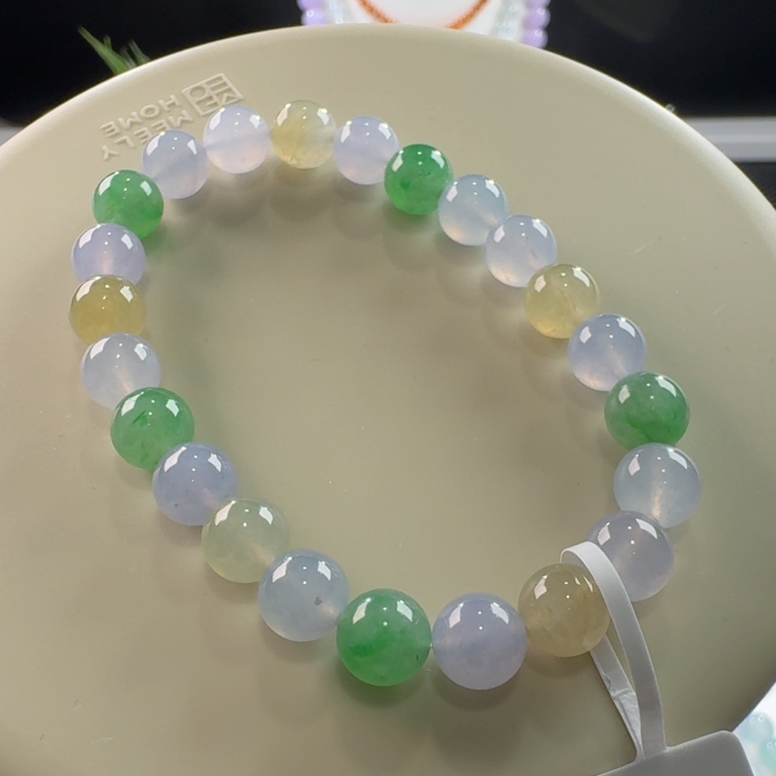 翡翠手链未镶嵌冰三彩手串卡8 仙！福利！