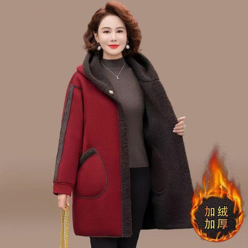 妈妈冬装双面穿外套中老年女装冬季中长款洋气高贵大衣加大棉袄