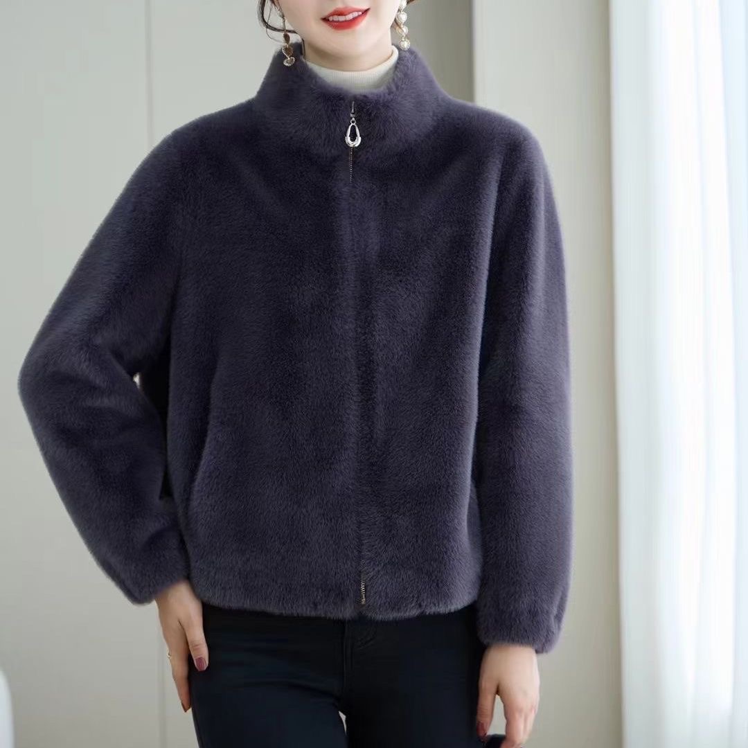 【依岚·轻奢】65衣长冬季保暖米兰貂立领女短外套开衫百搭秋冬休闲