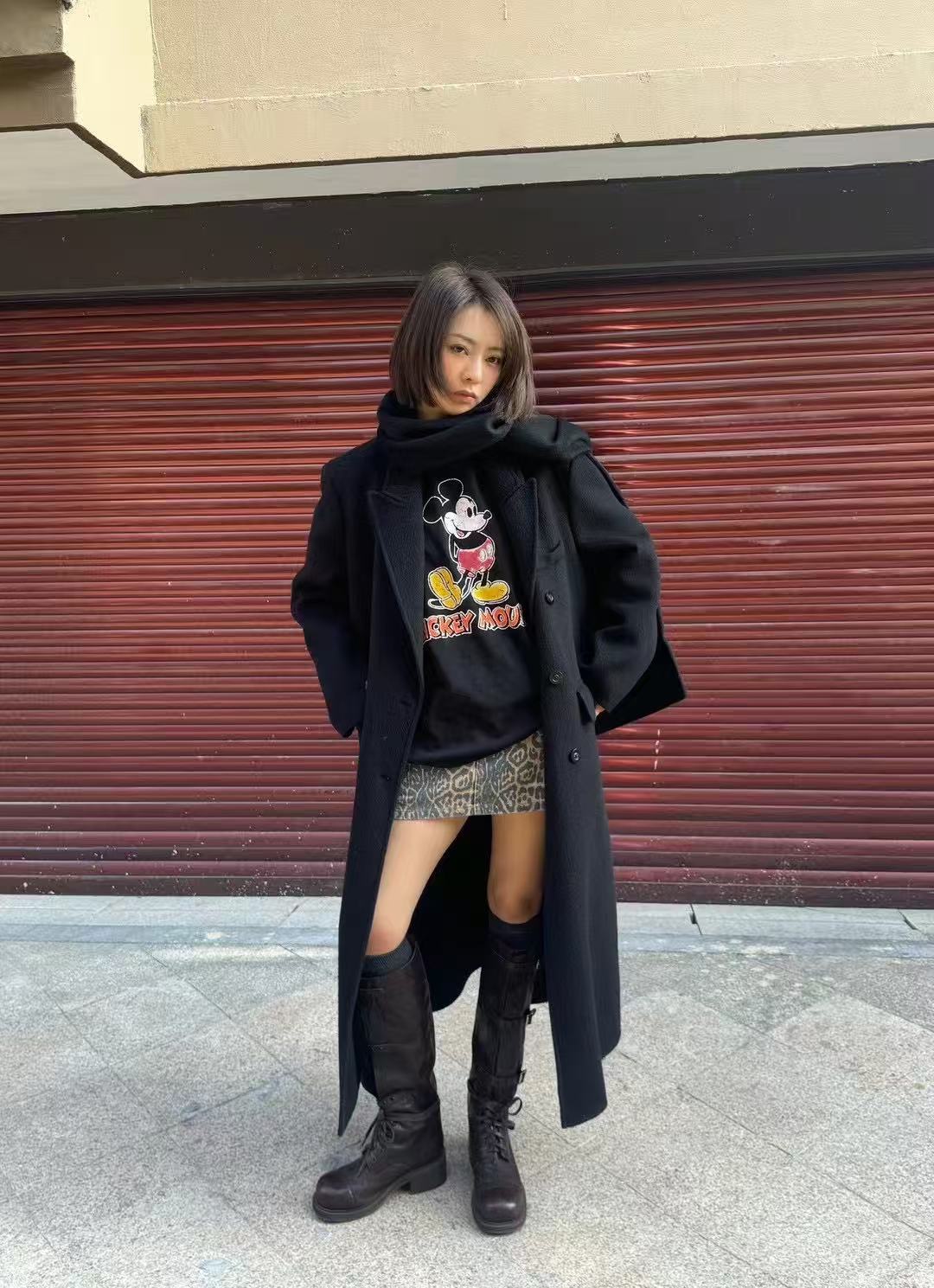 【经典再造】秋冬黑色双排扣毛呢大衣女赫本风高级感长款双面呢外套