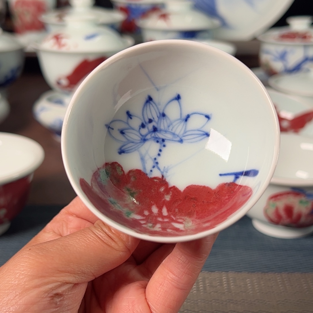 杯原矿青花釉里红瓷器