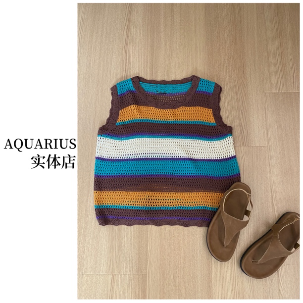 【AQUARIUS 】（卡布奇诺）圆领撞色针织上衣22962