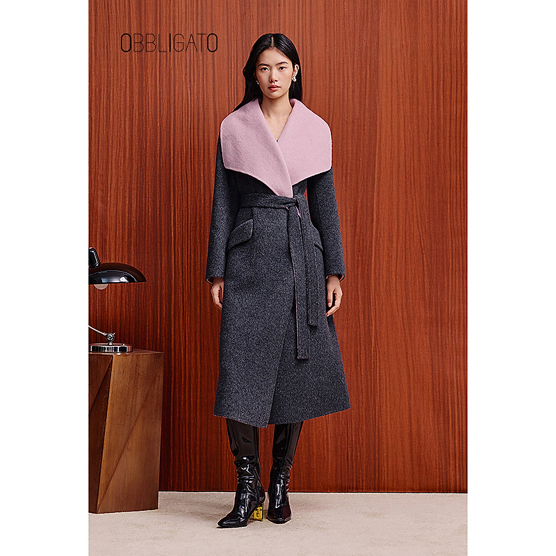 OBBLIGATO奥丽嘉朵专选2025冬季新款大翻领毛呢大衣1C65580070