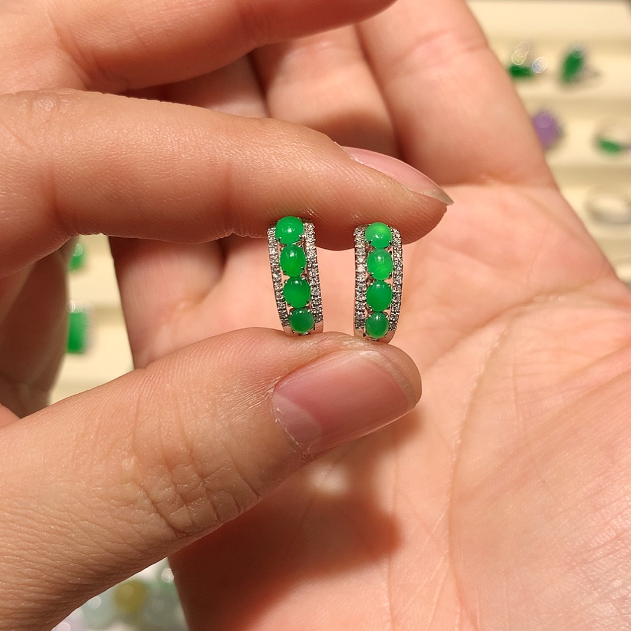 【闪购商品】翡翠耳饰18K金镶嵌缅甸A货