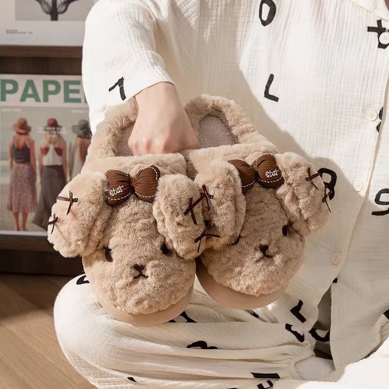 可爱蝴蝶结奶呼呼加厚保暖兔子棉拖女2025秋冬新款居家可爱萌宠拖