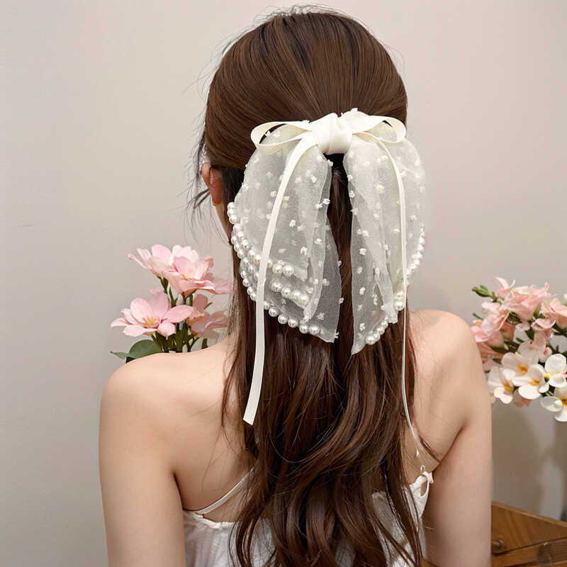 简约可爱森系发卡百搭珠饰合金头饰超仙时尚蝴蝶结后脑勺抓夹