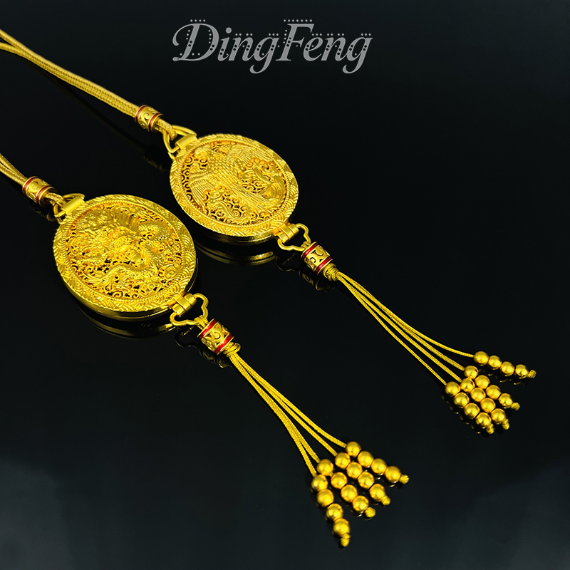 铜合金吊坠 龙凤牌流苏香囊可打开+金绳 古法鎏金百搭秋冬毛衣链