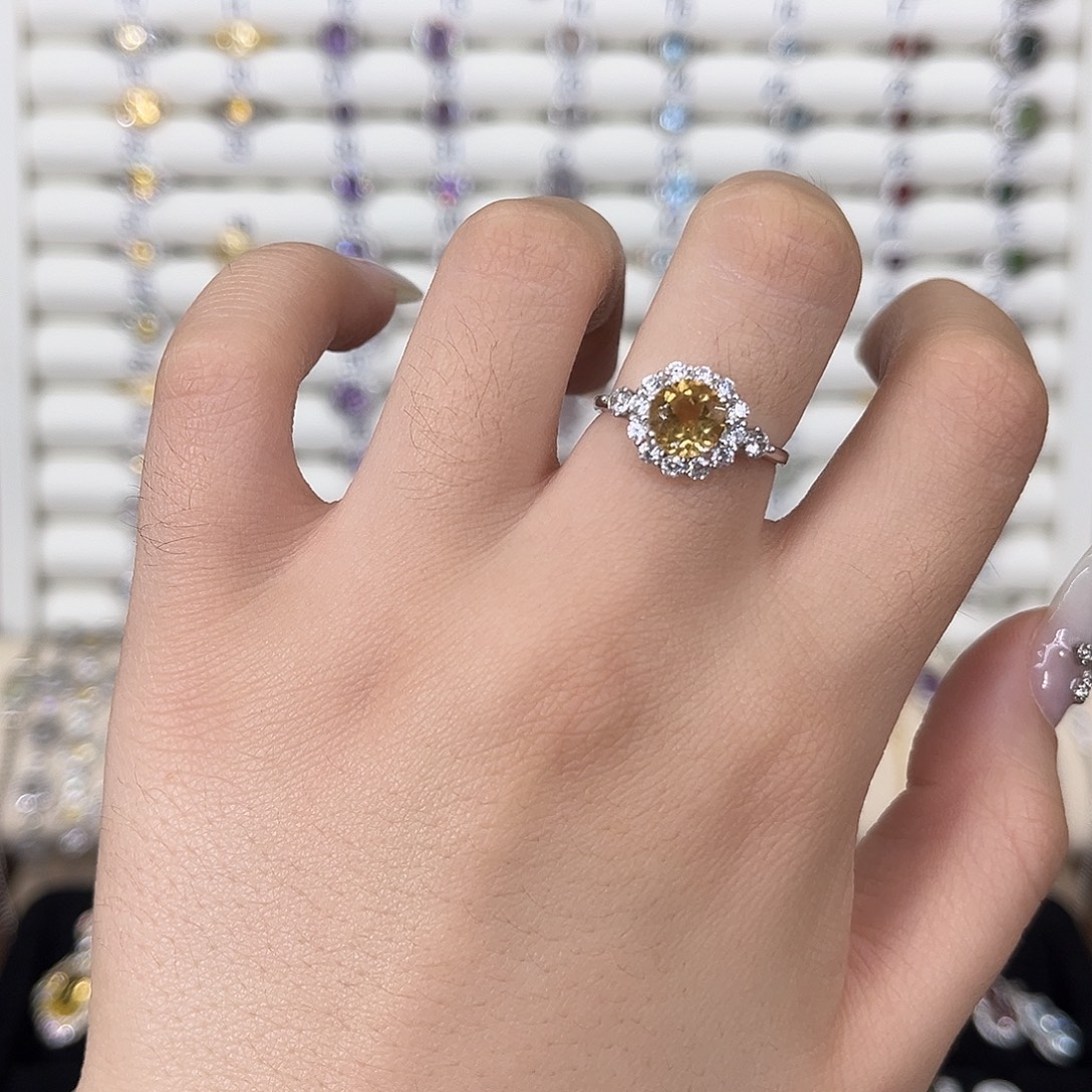 黄晶戒指银S925镶嵌