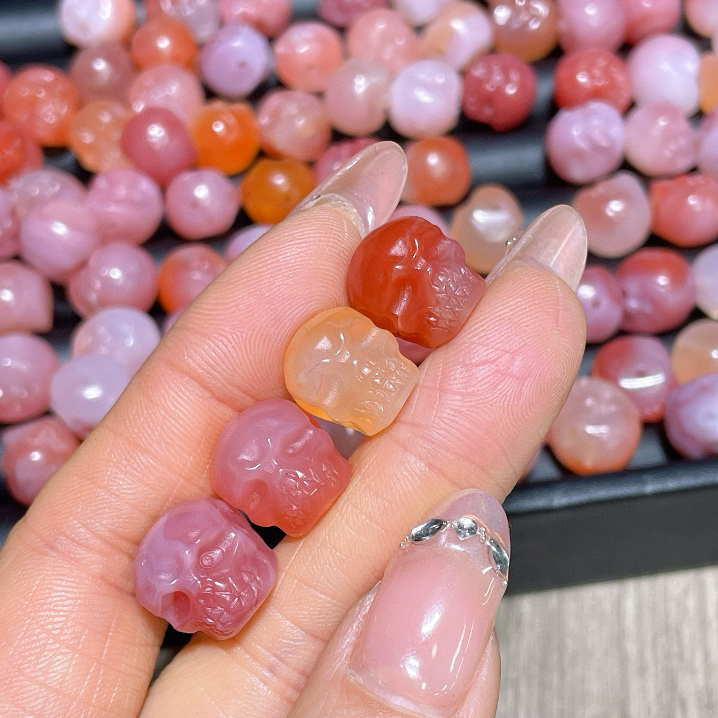 粉糯玛瑙阿呆手工DIY手绳手串散珠配件