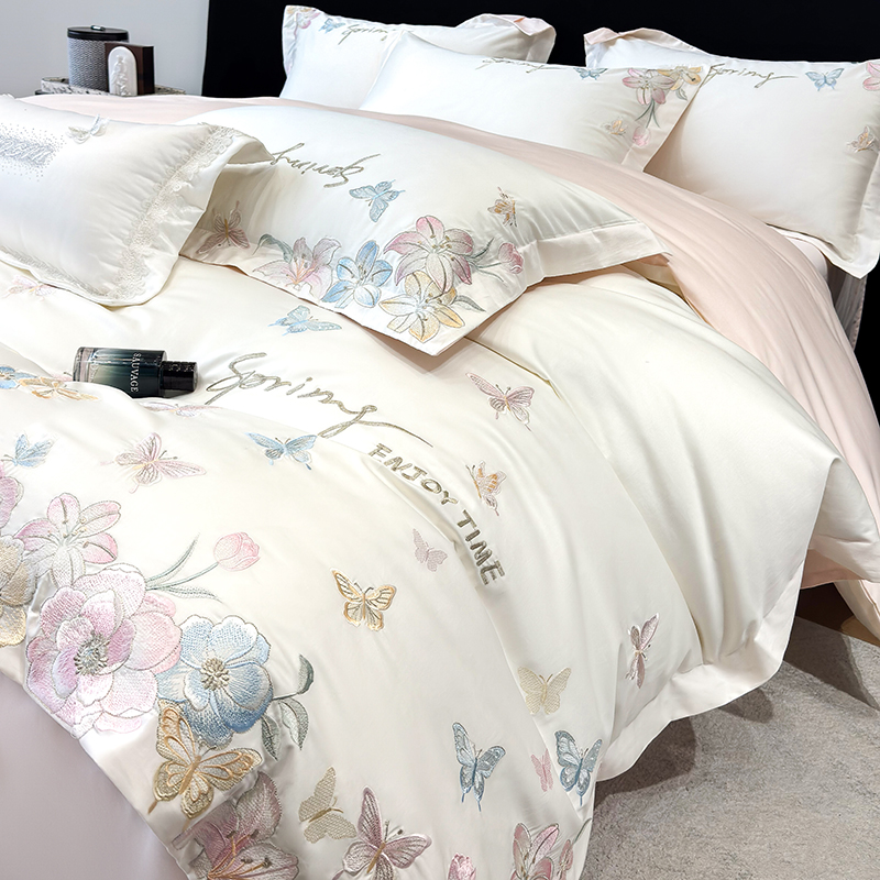 【蝶屿梦境】轻奢四季款刺绣长绒棉纯棉四件套高端床单被套奢华高级