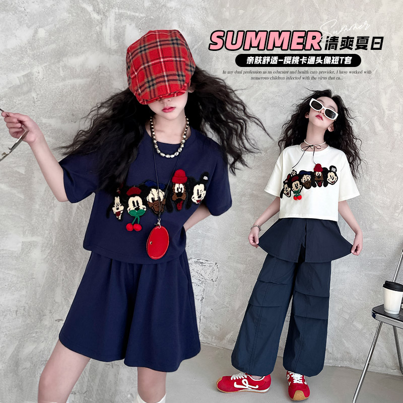 女童夏装套装2025新款洋气宝宝夏季短袖两件套儿童卡通米奇衣服潮